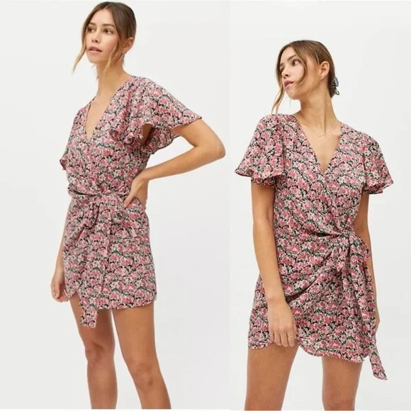 DRESS FORUM Floral-Print Satin Wrap Mini Dress - Picture 3 of 14